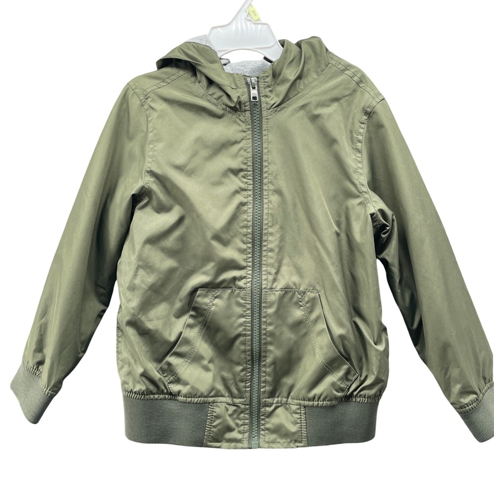 Old Navy Kids 5T (XS) Windbreaker Hooded Jacket Olive Green Lined Bomber Spring